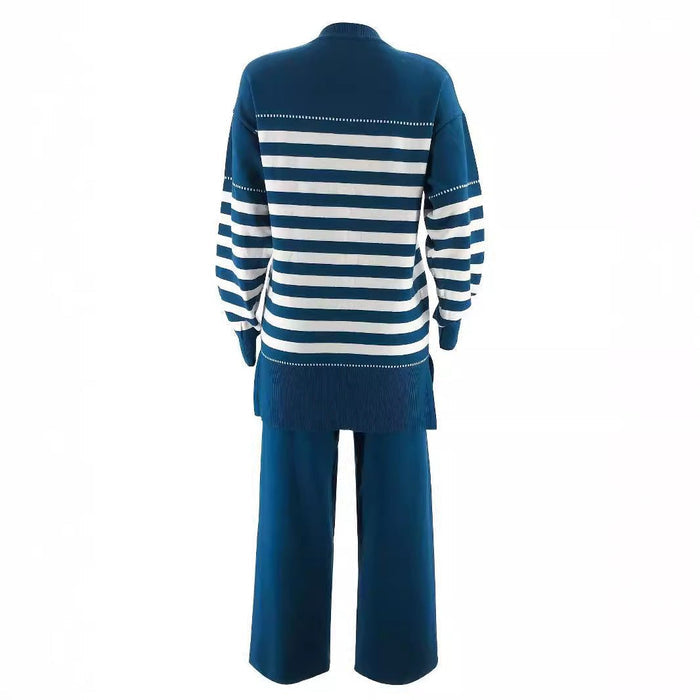2-Piece Stripe Knit Sweater & Wide Leg Pants Set(MS426)