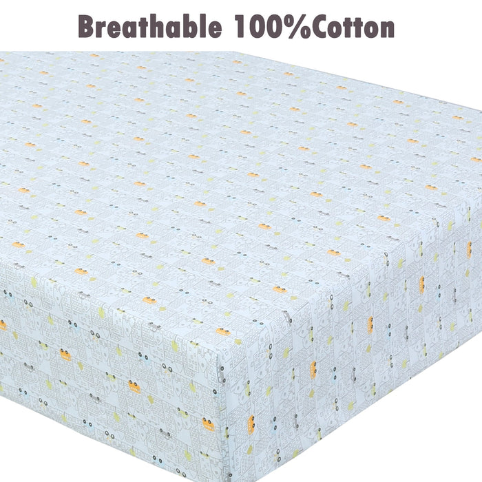 3 Piece Crib/Toddler Cotton Fitted Sheets Colorful Blue Red City Cars Boats Transportation Signs