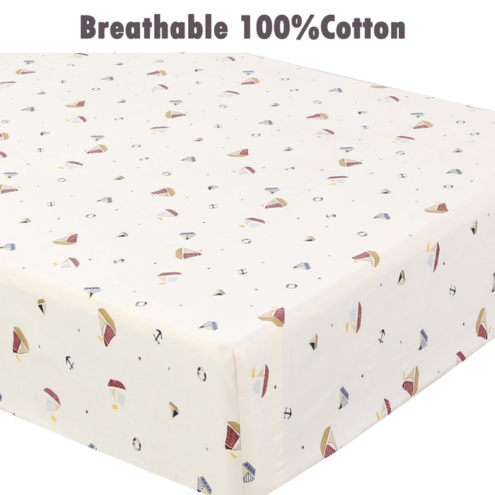 3 Piece Crib/Toddler Cotton Fitted Sheets Colorful Blue Red City Cars Boats Transportation Signs