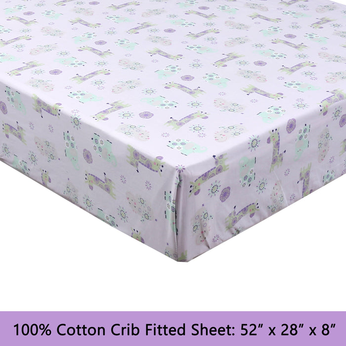 3-Piece Crib/Toddler Cotton Sheet Set Pink Gypsy Floral Spirograph Animals Giraffe Hippo Elephant