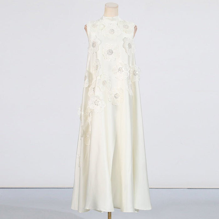 3D Floral Appliqué Sleeveless Maxi Dress(MS358)