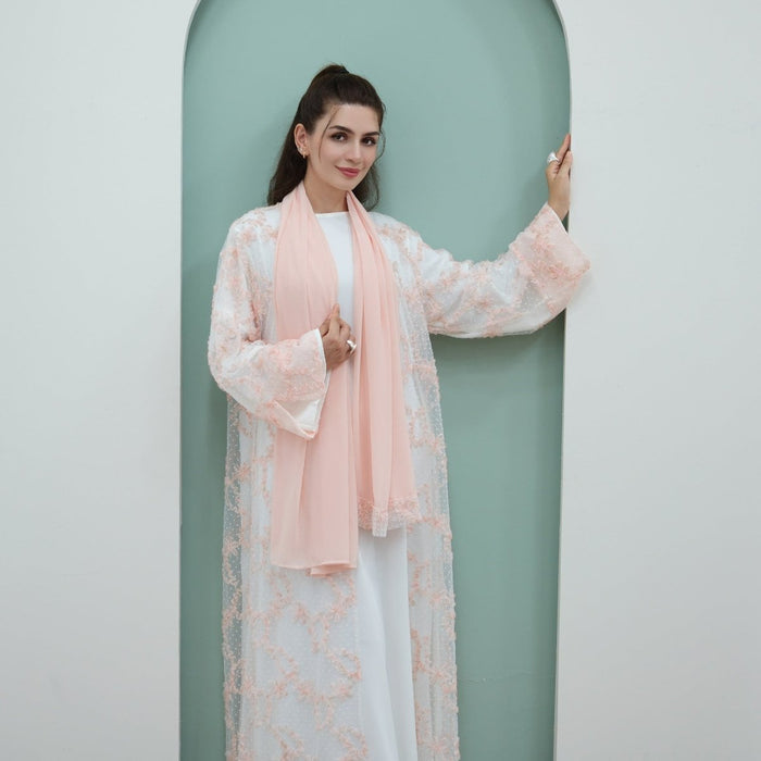 3D Floral Mesh Open Abaya (MOA288)