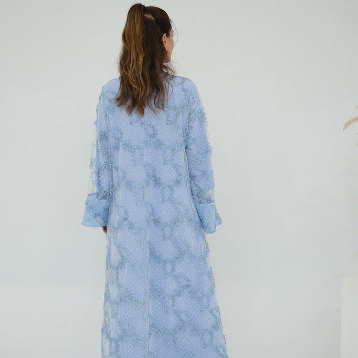 3D Floral Mesh Open Abaya (MOA288)