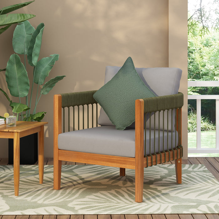 Acacia Wood Outdoor Club Chair with Handwoven Rope Accents