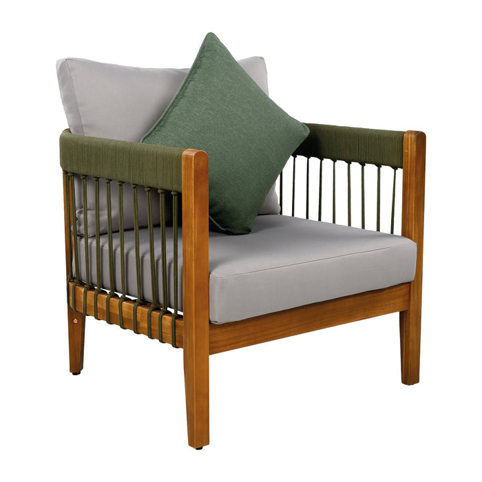 Acacia Wood Outdoor Club Chair with Handwoven Rope Accents