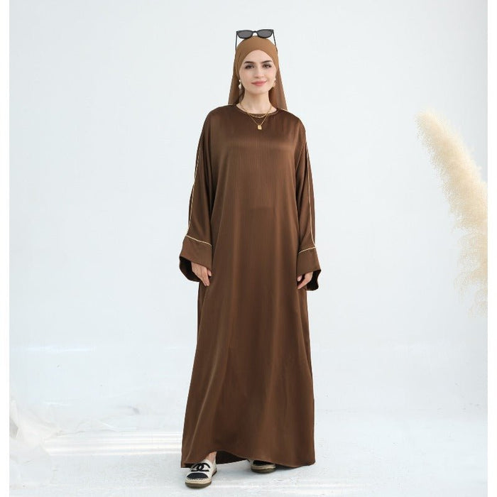 Acetate Crinkle Solid Color Round Neck Abaya Set(MA307)