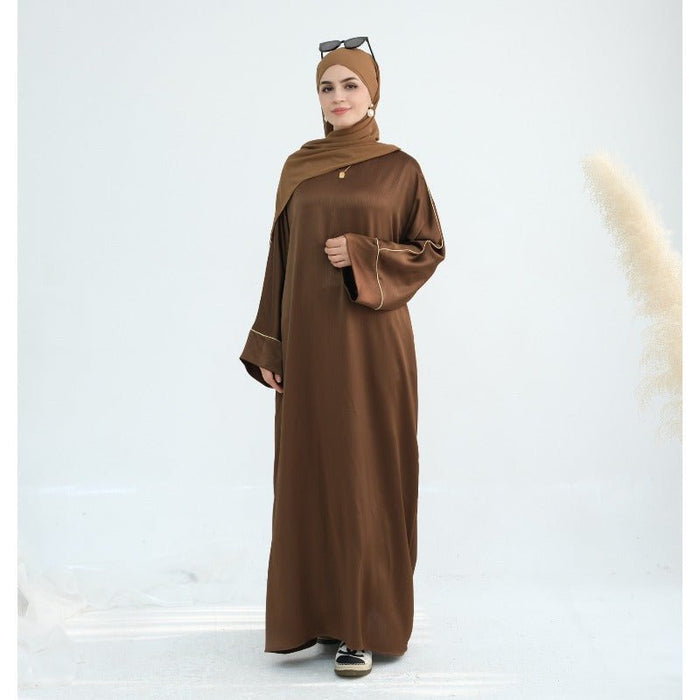 Acetate Crinkle Solid Color Round Neck Abaya Set(MA307)