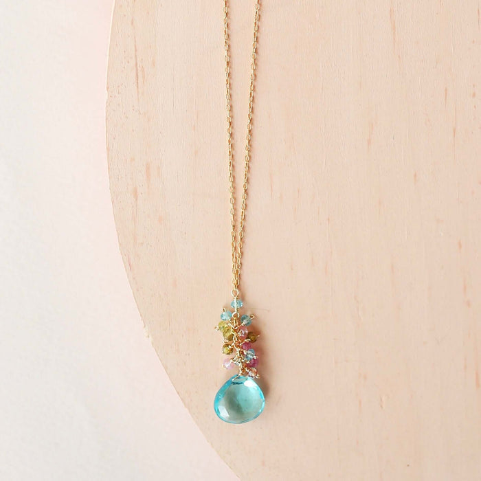 Aquamarine Quartz Silver Raindrop Cluster Necklace