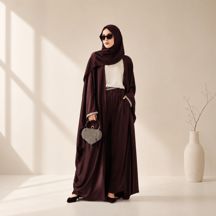 Archive Piece Abaya With Satin Shirt And Rhinestone Trousers - MP002 (Size M Only)