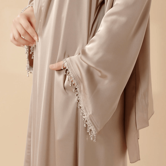 Archive Piece Satin Abaya With Matching Belt Made Of Diamond Tassel - MP003 (Size XXS/XS Only)