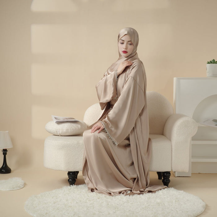 Archive Piece Satin Abaya With Matching Belt Made Of Diamond Tassel - MP003 (Size XXS/XS Only)