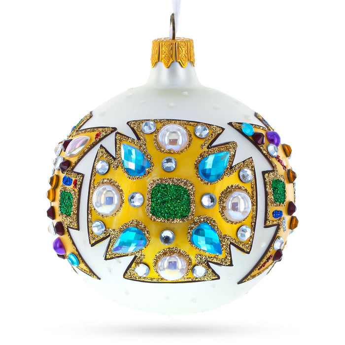 Artisan Blown Hand-Painted Glass Ball Ornament – French Couturier Bejeweled Elegance, 3.25 Inches