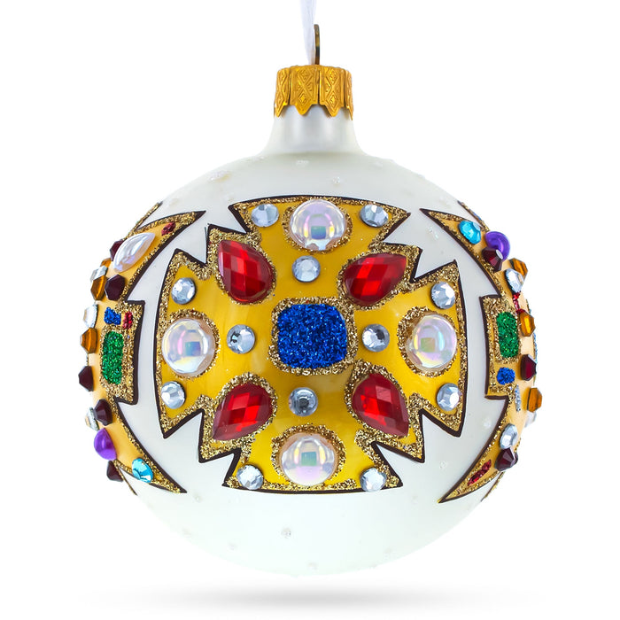 Artisan Blown Hand-Painted Glass Ball Ornament – French Couturier Bejeweled Elegance, 3.25 Inches
