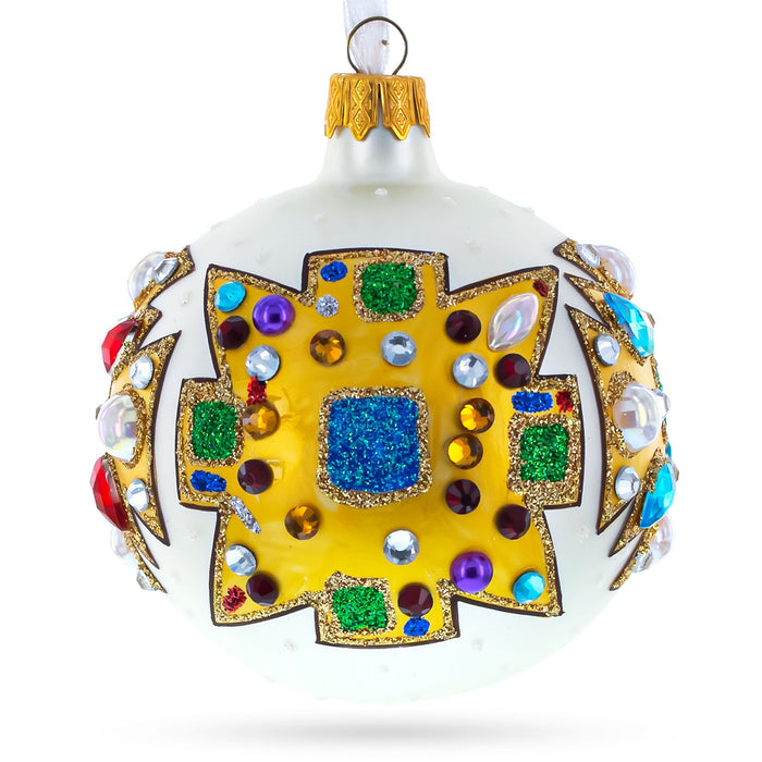 Artisan Blown Hand-Painted Glass Ball Ornament – French Couturier Bejeweled Elegance, 3.25 Inches