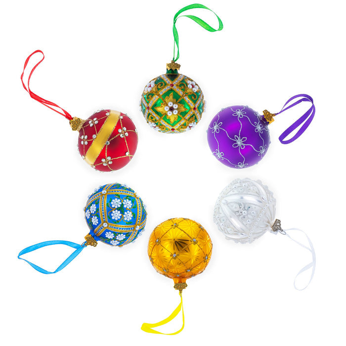 Artisan Blown Hand-Painted Glass Ball Ornament – French Couturier Bejeweled Elegance, 3.25 Inches