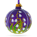 Artisan Blown Hand-Painted Glass Ball Ornament – Lilies of the Valley on Purple Royal, 3.25 Inches