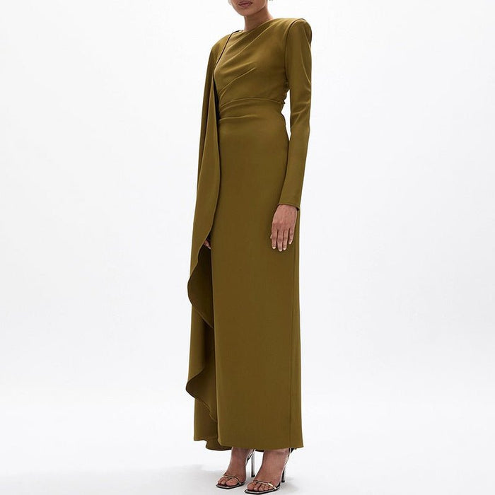Asymmetric Cape Gown with Back Slit(MS216)