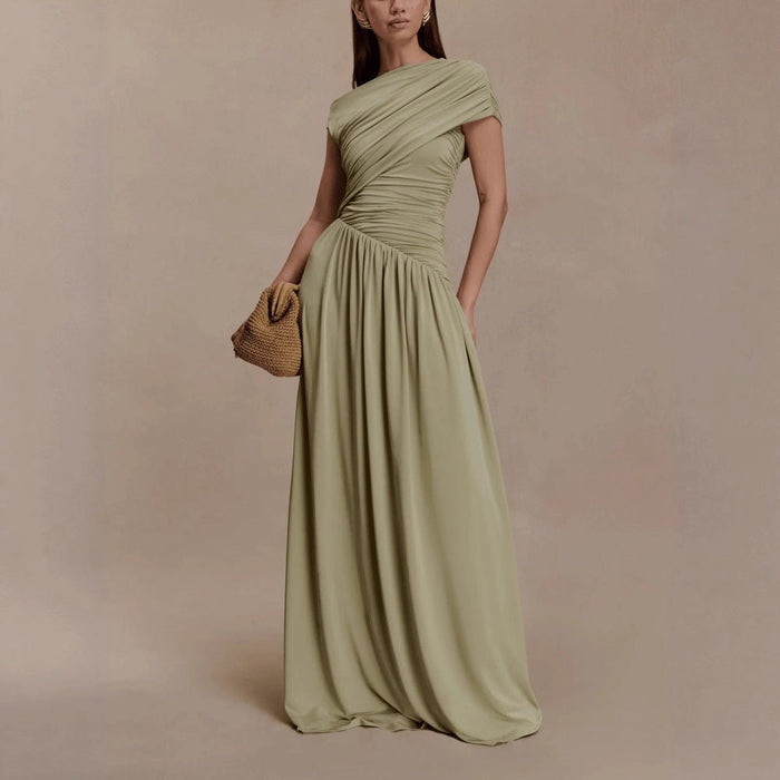 Asymmetric Draped Maxi Dress(MS352)