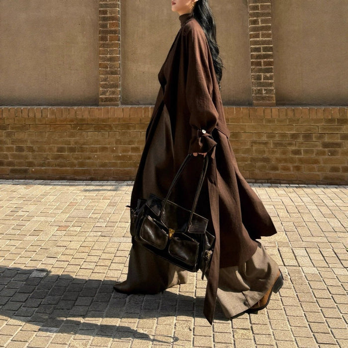 Autumn Long Coat with Wide Lapel | Belted Maxi Jacket(MS145)