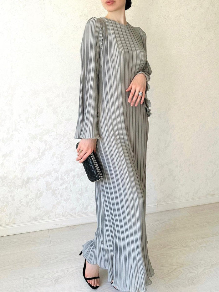Autumn New Pleated Flared Sleeve Wedding Guest  Dress Abaya with Belt(MA193)