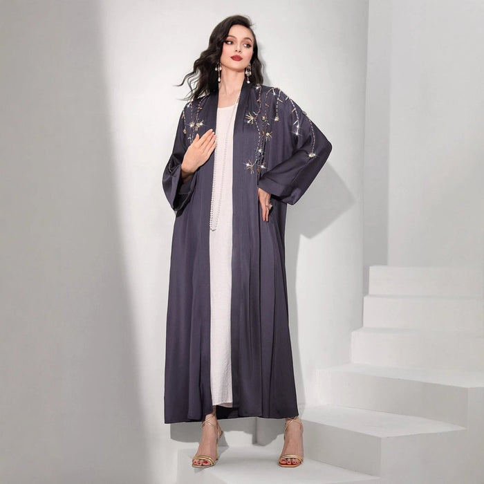 Beaded Floral Vine Abaya | Open-Front Embellished Cardigan (MOA268)