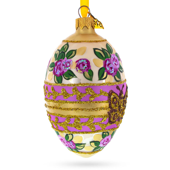Bee and Roses Glass Egg Ornaments 4 Inches