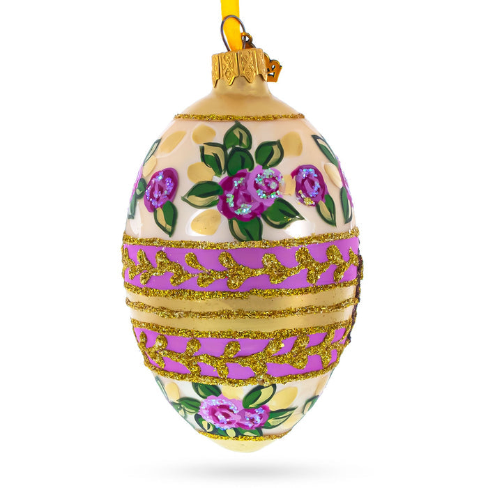 Bee and Roses Glass Egg Ornaments 4 Inches