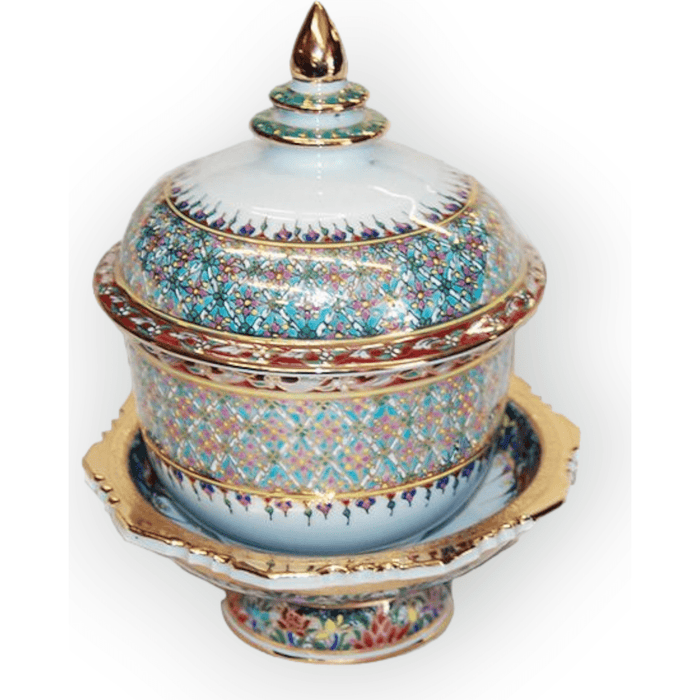 Benjarong Bowl Pedestal, Lid & Stand