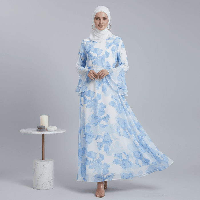 Blossom Printed Chiffon Abaya | Flared Sleeve Abaya (MA149)