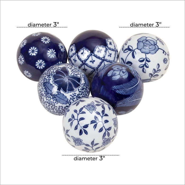 Blue Ceramic Floral Handmade Glossy Decorative Orbs & Vase Filler