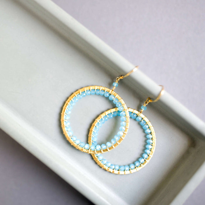 Blue Chalcedony Halo Earrings