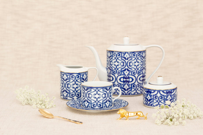 Blue Legacy French Porcelain Gold-Trimmed Teapot | Made in Portugal