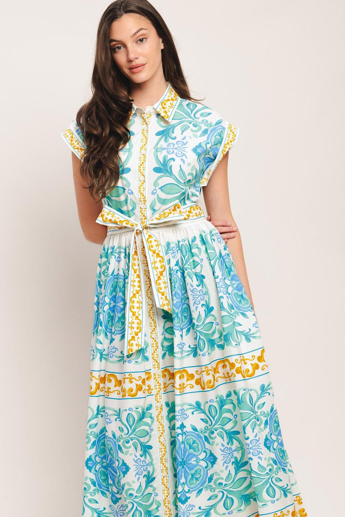 BLUE REGALIA WOVEN MIDI DRESS