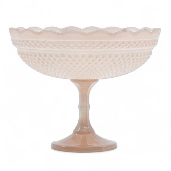 Blush Pressed Glass Scalloped Footed Bowl