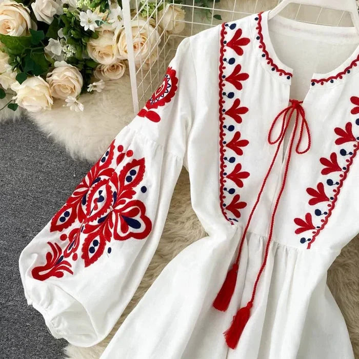 Bohemian Embroidered Linen-Look Maxi Dress(MS460)
