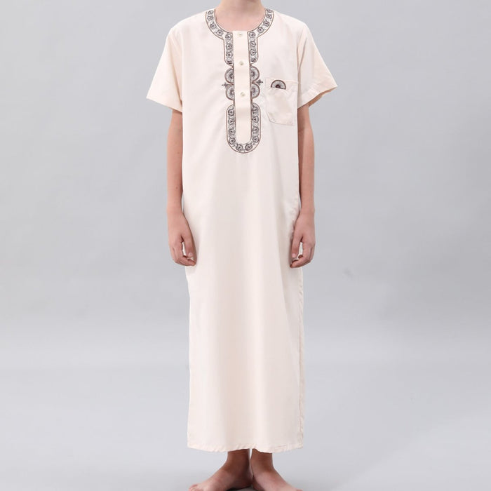 Boys' Embroidered Thobe with Chest Pocket(MKB026)