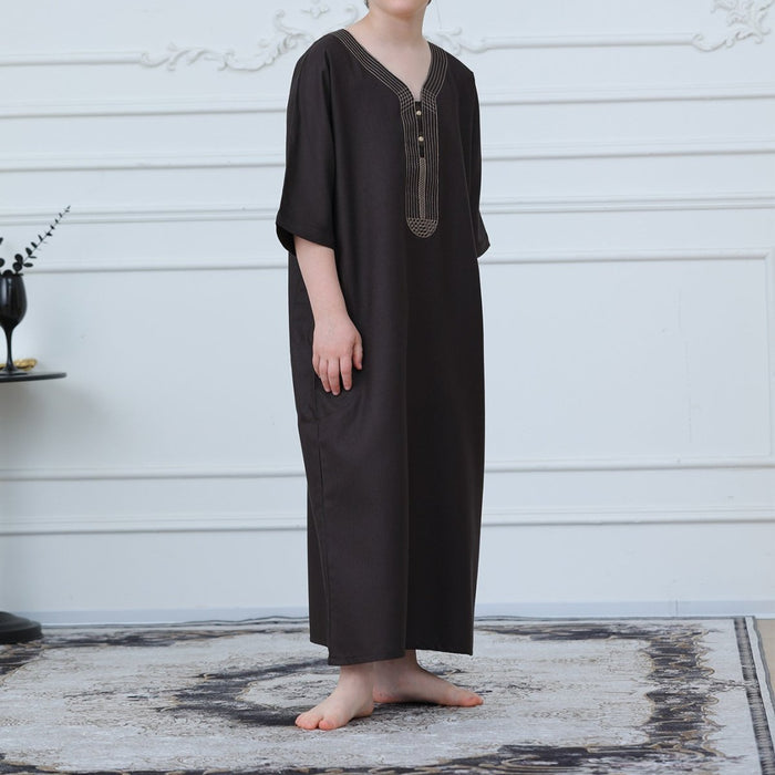 Boys' Embroidered Thobe with Pockets(MKB023)