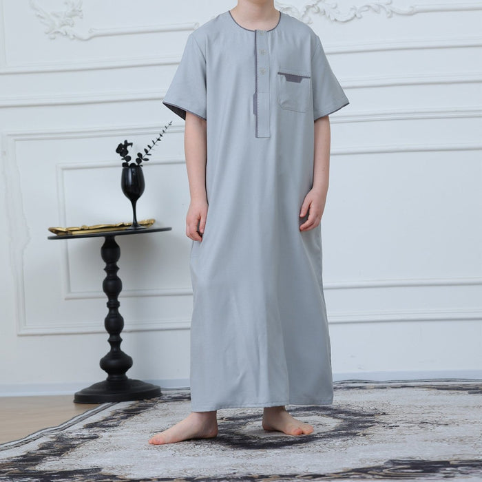 Boys' Thobe with Contrast Stitching & Pockets(MKB033)