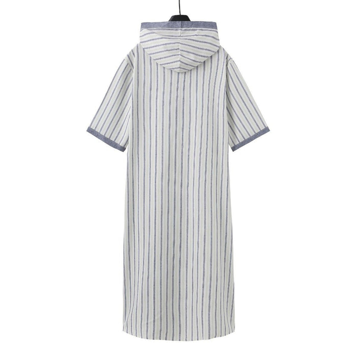 Breathable 3D Digital Print Striped Thobe Men's Loose Fit Short Sleeve Muslim Robe with V-Neck (MT033)