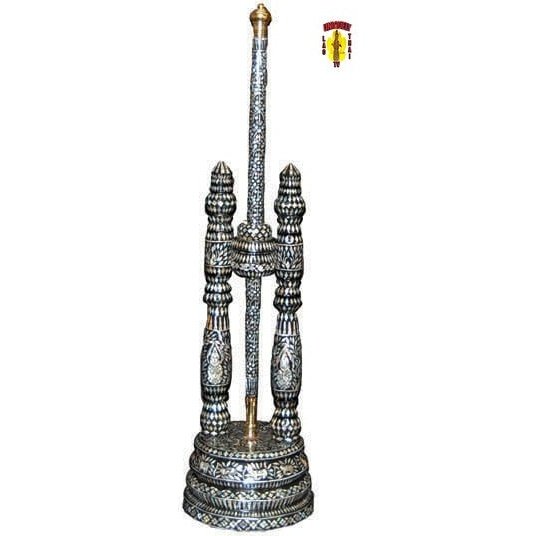 Buddhist Ceremonial Fan Stand (พาน), Talapatr with Pole 27" Tall