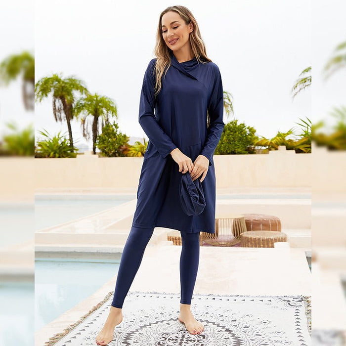 Burkini Muslim Swimsuits For Women With Long Sleeves, Full Cover Beachwear With Cap (MB020)