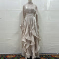 Cascading Ruffle Gown | High Neck Tie-Waist Maxi Dress(MS231)