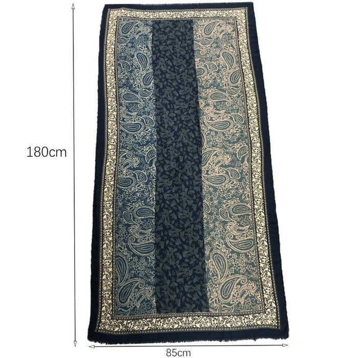 Cashmere-Feel Paisley Print Hijab Scarf | 180x85cm Fringe Edge Shawl with Traditional Motifs(MH150)