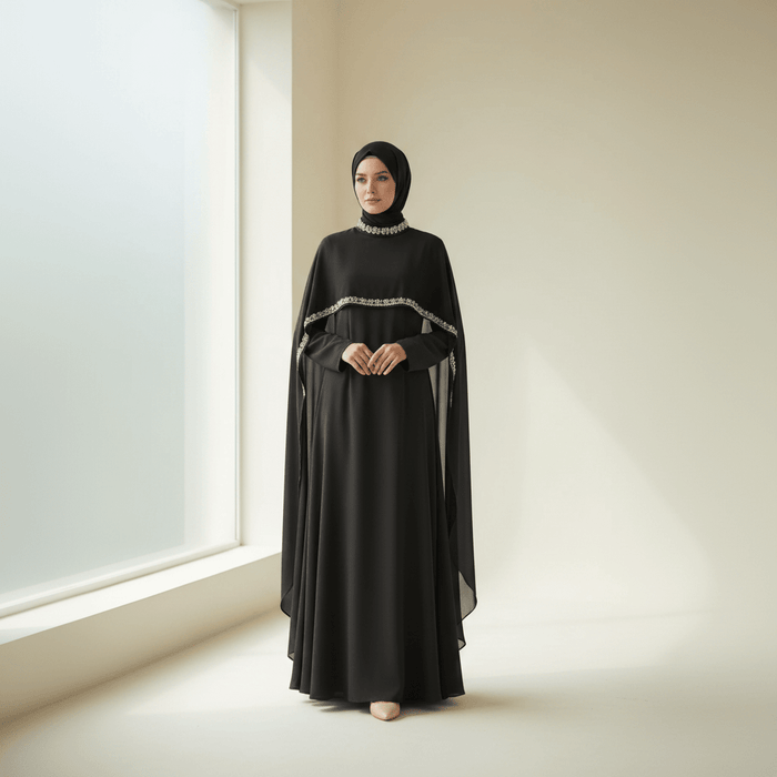 Celestial Rhinestone Cape Abaya | Luxury 2-Piece Set(MA344)