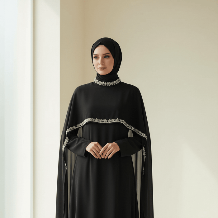 Celestial Rhinestone Cape Abaya | Luxury 2-Piece Set(MA344)