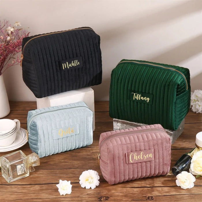 Checkered Velvet Cosmetic Case Multi-Functional Travel Organizer Toiletry Bag (MAC268)