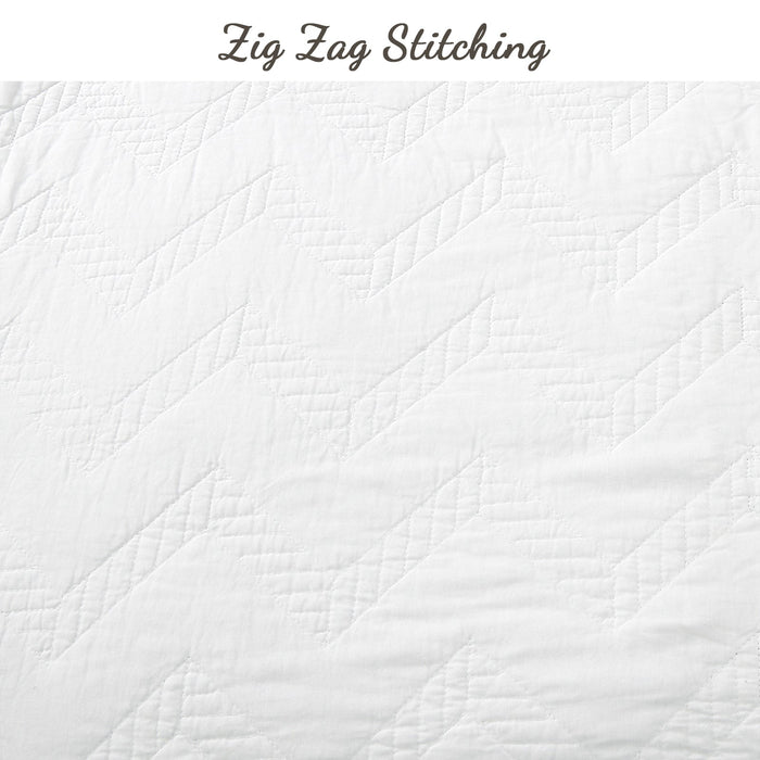 Chevron Zig Zag White Solid Cotton Reversible Quilt Bedding Set