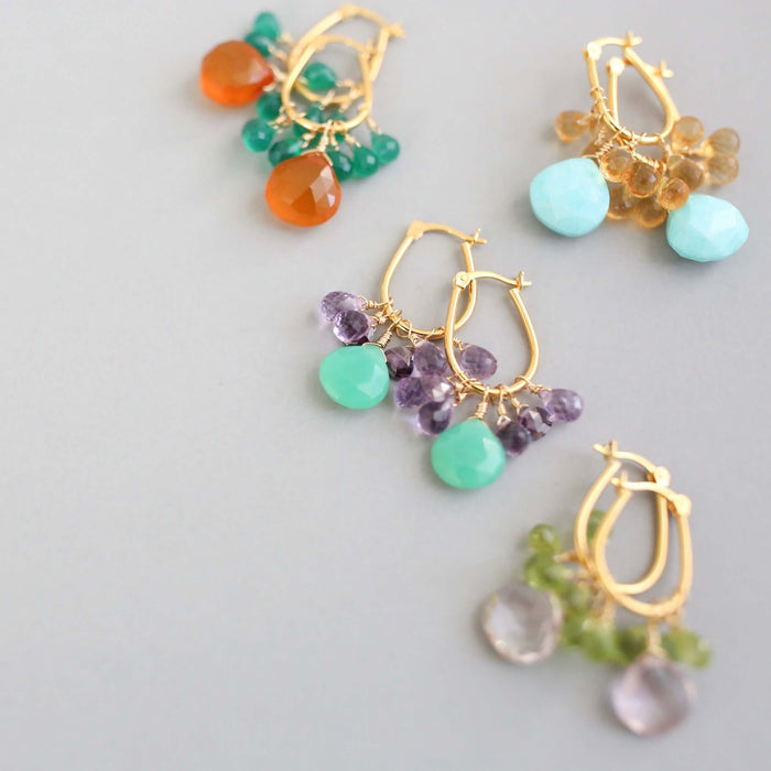 Chrysoprase & Amethyst Gold Earrings