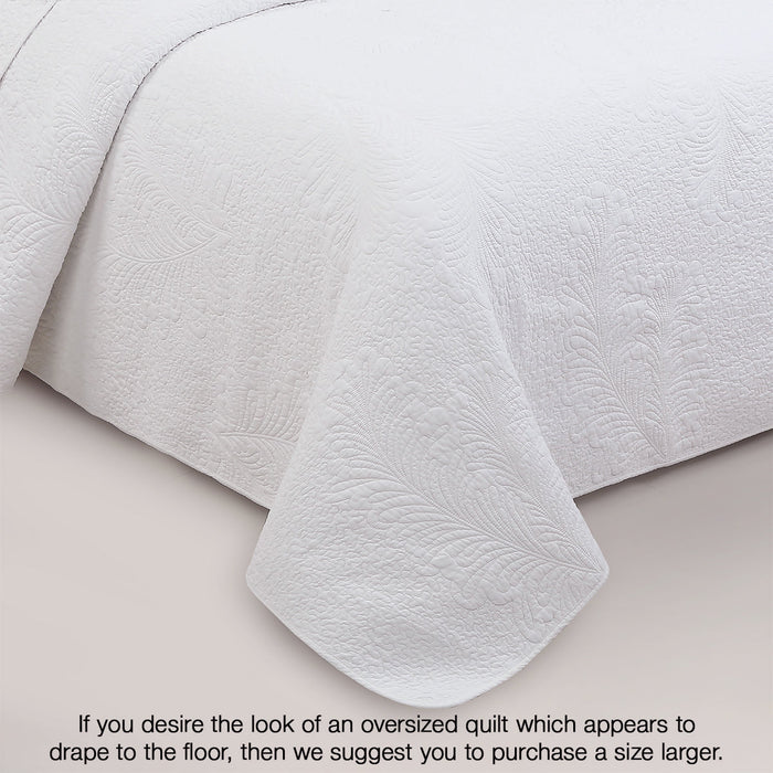 Classic Modern Palm Leaf Stitch Solid White 100% Cotton 3 Piece Quilt Bedding Set