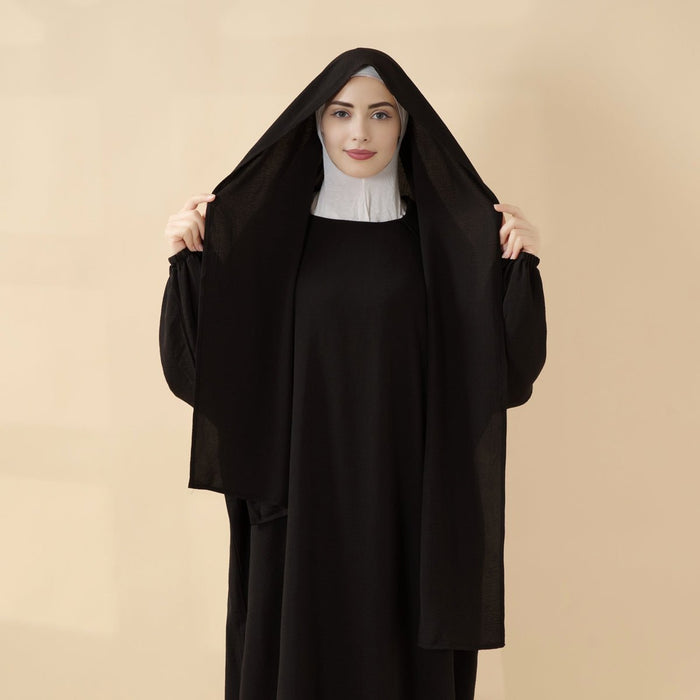 Cocoon-Cut Crepe Abaya Perfect For Umrah With One-Piece Hijab Attached (MA143)